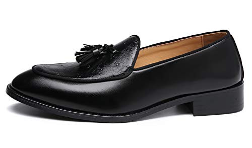Santimon Mens Loafers Tassel Fringe Leather Casual Driving Slip on Dress Shoes Moccasins2