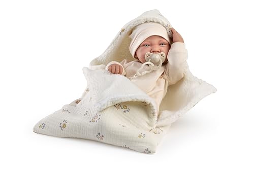Muñecas Antonio Juan Poupée bébé réaliste avec Ensemble d'hiver, Sac Floral et Accessoires