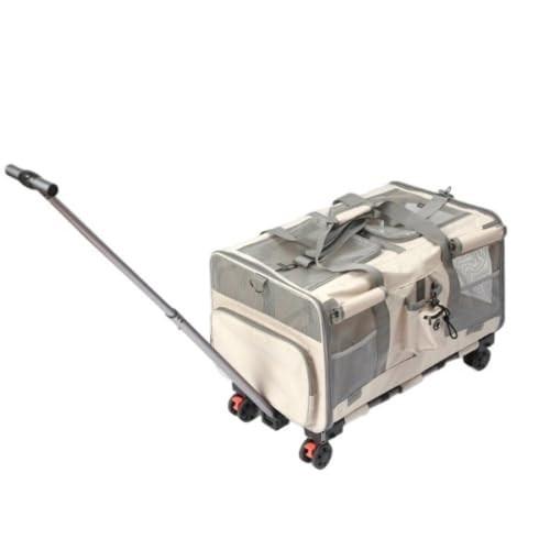 Youlines ポータブル猫バッグ/バックパック/ペットトロリー、旅行、隔離 猫ケージ、ホイール付きペットケージ2個、ダブルコンパートメント小型犬ペットキャリア、ソフト、折りたたみ式、片肩、散歩や獣医の訪問に適しています (C)