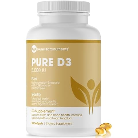 Pure Micronutrients Pure D3 – Vitamin D3 5000 IU, Natural Vitamin D Supplements (Cholecalciferol) - Immune Support, Healthy Muscle Function & Bone Health - 90 Mini Softgels Cover