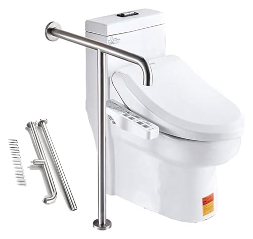Barra de agarre de inodoro de acero inoxidable, barra de soporte de pared a suelo, barra de seguridad desplegable para baño, 60 cm, barra de agarre montada en la pared con mango de pata, color