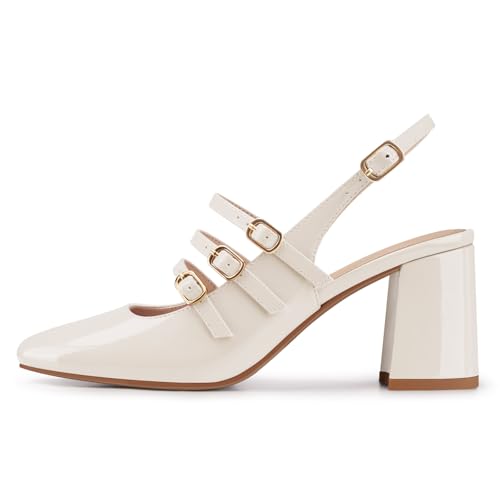 Women Mary Jane Shoes: Comfortable Strappy Chunky Heels, Slingback Party Prom Pumps Dress Shoes Black/Red/White/Nude/Silver Wide Size 6-112