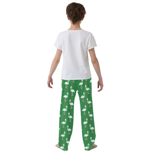 Merry Xmas Flamingo Boys Long Pants Soft Trousers Elastic Waist Kids Lounge Bottoms with Pockets S-XL3