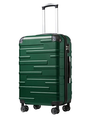 Coolife Hardside Checked Luggage with TSA Lock, Spinner Wheels, Telescopic Handle, Lightweight Suitcase (Dark Green, M(24in))