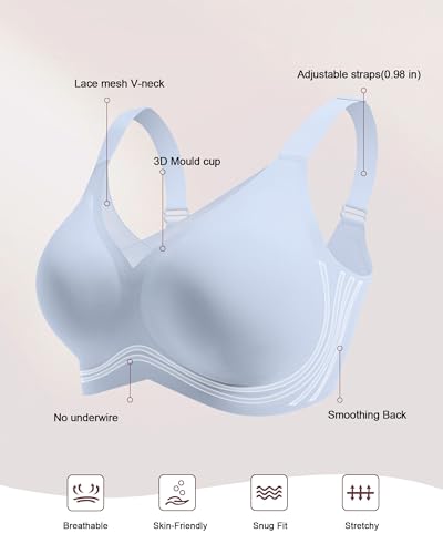 Image of HORISUN Seamless Mesh Lace Bras for Women No Underwire Wireless Bras with Support and Lift Full Coverage Deep V Bralettes