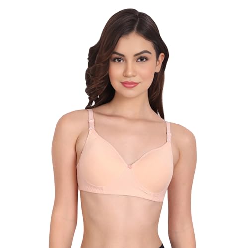 Image of Padded Everyday Bra for Women - Made of Pure Cotton Full Coverage Non Wired Seamless Pushup Soft Cup for T-Shirt Saree Dress Sports Garment for Daily Use Everyday