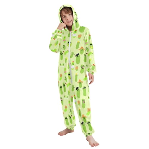 Anyangquji Funny Pickles Unisex Hooded Onesie Pajamas Zip Jumpsuit With Pocket Homewear Sleepwear 7-8 Years