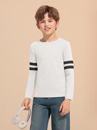 Image of Haloumoning Boys Long Sleeve Shirts Kids Crewneck T Shirts Casual Striped Tops Tees 5-14 Years