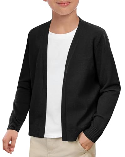 Haloumoning Boys School Uniform Cardigan Sweater Kids Knit Open Front Long Sleeve Outerwear 5-14 Years Black