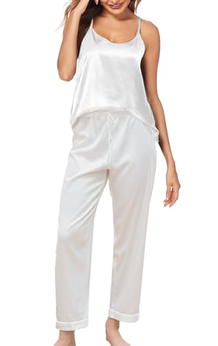 Womens 3Pcs Silk Satin Pajamas Long Set Sexy Cami Top Pajama Sleepwear Silky Pj Sets Loungewear Pjs XS-4XL2