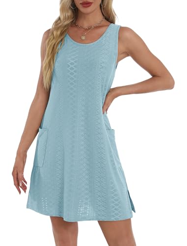 Image of BKRIVE Coverup Summer Dresses for Women 2026 Eyelet Casual Loose Sleeveless Sundresses Tank Dresses with Pockets