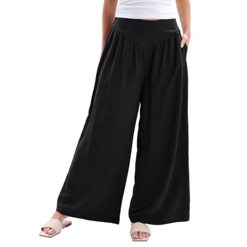 Amazhiyu Womens Linen Blend Summer Wide Leg High Waist Lounge Pants with Pockets