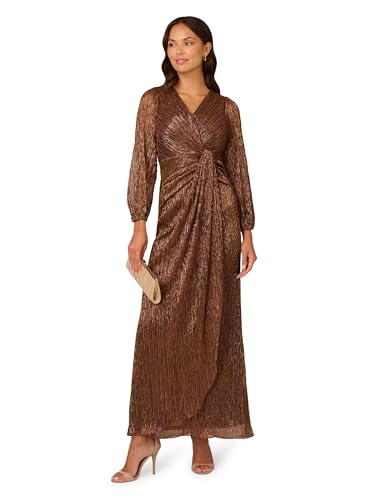 Image of Adrianna Papell Women's Metallic Mesh Draped Gown