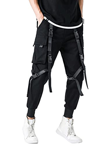 shownicer Pantalones Cargo para Hombre Hip Hop Jogger Techwear Multi-Pockets Harem Pants Deporte Casual Bolsillos Streetwear M Negro 3XL