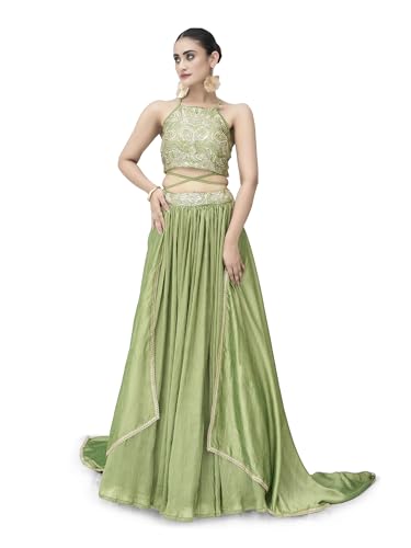 Image of PURVAJA Women's Silk Semi-Stitched Lehenga choli