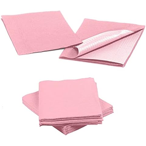 Pink Disposable Dental Bibs 13"x18" - 3 Ply Waterproof Tattoo Bib Sheet for Patients - Dentist or Medical Tray Cover and Nail Table Cover Supplies Cover