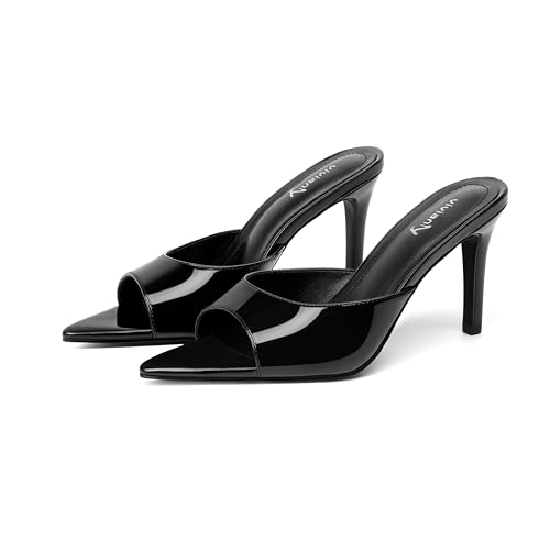 Image of vivianly Clear Pointed Toe Heels Sandals Transparent Strap Stiletto High Heels Slip on Mules for Women