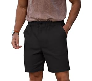 NITAGUT Kurze Hosen Herren Sommer Laufen Sport Short Leicht Baumwolle Slim Fit Freizeithose mit Taschen,Schwarz,L