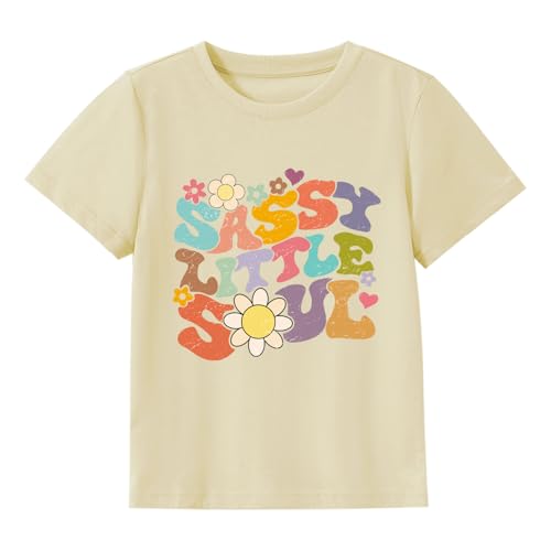 Image of Toddler Girls T Shirts Sassy Little Soul Graphic Short Sleeve Shirts 2-7 Years Cotton Baby Girl Retro Daisy Tees Clothes
