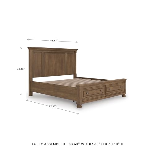 Image of Signature Design by Ashley King Platform Bed with Storage, Brown | King size storage bed frame, Chestnut brown, 2 footboard drawers, No box spring required, Glarrison Series