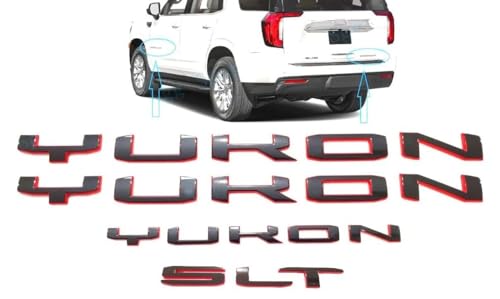 Image of 4Pcs Kit Yukon SLT Letters Emblem 3D Door Rear Nameplate Badge Decal Sticker Yukon XL Replacement for 2021-2023 Yukon SLT (Redline)