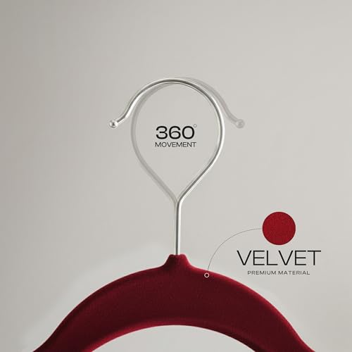 Utopia Home Premium Non-Slip Velvet Hangers – Heavy Duty Velvet Coat Hangers with Tie Bar, 360 degree rotatory hook – Space saving, sturdy to hold Jacket, Jumper & Pullover (Burgundy, Pack of 20)