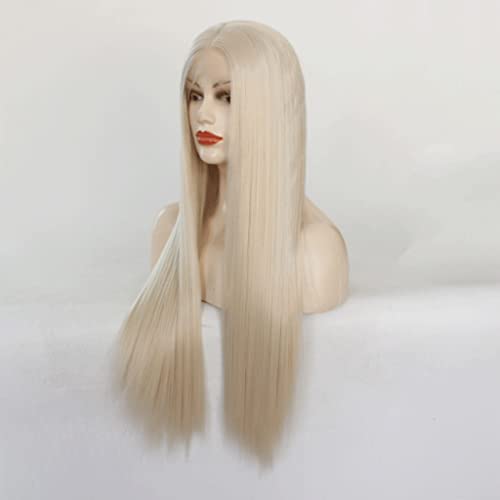mulheres Peruca Loira Moda Perucas de Cabelo Longo Reto Fibra Química Renda Alta Temperatura Seda To
