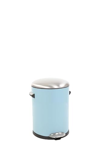 PROREGAL Retro Treteimer mit markanten Griffen und Kugelkappe | 5 Liter, HxØ 30x20,5cm | Kunststoff-Inneneimer | Hellblau