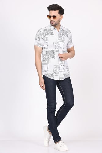 Image of CVC Fashion Men's Printed Button-Down Shirt - Aesthetic Regular Fit Half Sleeve Casual Shirt for Men, Ideal for Summer & Beach Wear