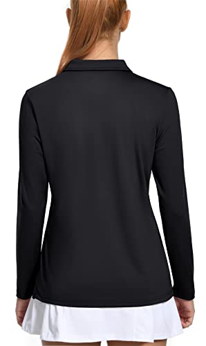 MAGCOMSEN Women's Long Sleeve Polo Shirts UPF 50+ Golf Tops Moisture Wicking Collared Shirt Tennis 3-Button2