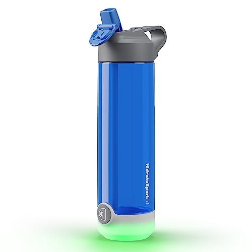 HidrateSpark TAP Smart Water Bottle, Tritan Plastic, Tap to Track Water Intake & Glows to Remind You to Stay Hydrated - Straw - Royal Blue - 24 Oz…