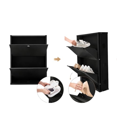 Image of Shoe Rack, Wall Mounted and Freestanding Metal, Multiple Shelf Options, White and Black (Black, 2)