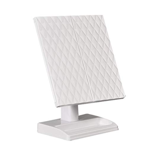 Espejo de maquillaje LED blanco Espejo de baño, se puede utilizar en el cuarto de baño dormitorio Vestidor de tres pliegues con luz LED táctil de la tabla giratoria de carga Espejo espejo de escritori