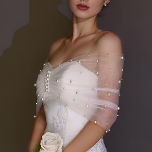 Wedding Bridal Shoulder Wrap Sheer Shawl with Pearl Beads Shoulder Wrap Elegant Simple Formal Banquets Shawl3