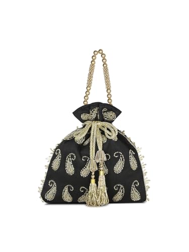 Image of Lavie Signature Women's Ely Paisley Embellished Potli Bags for Ladies & Girls | Women Pouches for Festive Seasons & Wedding | Batwa Bag Bridal Purse | Gift For Women