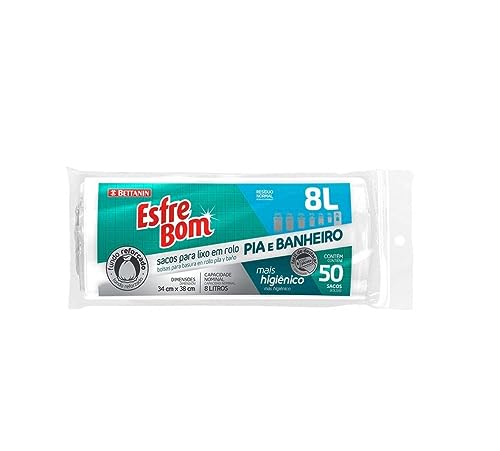 EsfreBom - Saco para Lixo de Pia e Banheiro, Rolo com 50 Sacos de 8 Litros, Bettanin