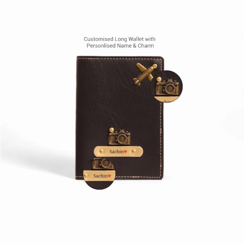 Image of Personalized Mr and Mrs Couple Passport Cover Set, Brown Leather, Travel Accessories with Airplane Design and Crown Embellishments (Single Passport Cover)