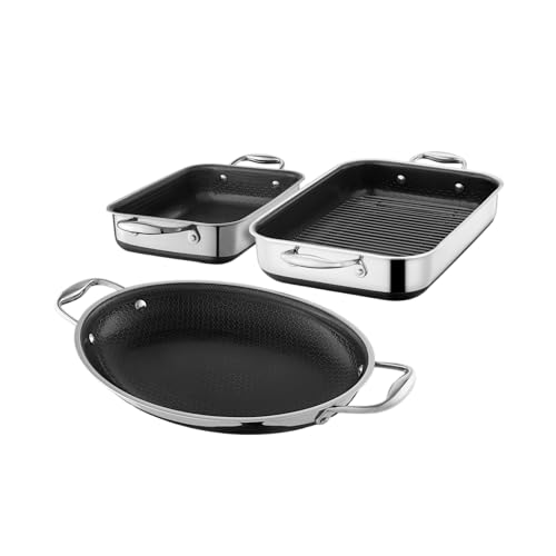 HexClad Hybrid Nonstick 4 Piece Roasting Pan Set with Rack Induction Ready