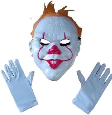 Clown Halloween Mask with Gloves, Horror Halloween Costume Set, White, Scary Theme, Unisex