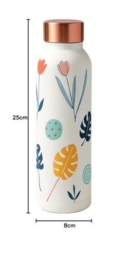 Image of KC Pure Copper Designer Water Bottle with Leak Proof Protection, Ayurveda Health Benefits. (1000ml, 1Unit) with Leaf Print Design