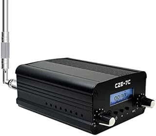 CZE-7C 7W 1W FM Transmitter, Mini Radio Stereo Station PLL LCD with 3.5mm Audio Cable, for Drive-in Church Supermarket School, Black