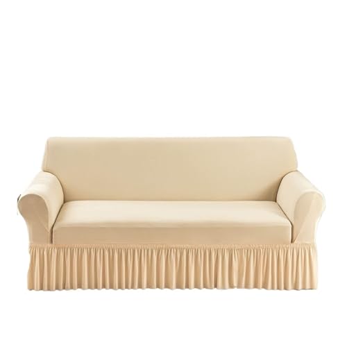 NIUSABOU Funda para sofá con faldón, Muebles o Funda de sofá con Falda Estampada elástica Beige, 1-4 plazas, for el hogar(3 Seater(185-230cm))