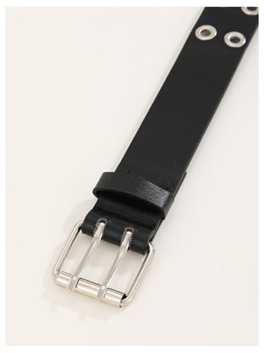 OYOANGLE Women's Grommet Eyelet Leather Belts Y2K Goth Punk Jean Belt with Buckle3