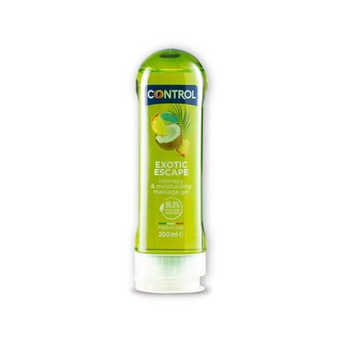 Control Gel Exotic Escape 2 en 1 - Gel de Masaje Corporal con Aroma a Frutas Tropicales - 200 ml - Base acuosa - Compatible con Preservativo - Hidratante - Hipoalergénico - Sin azúcar - No mancha