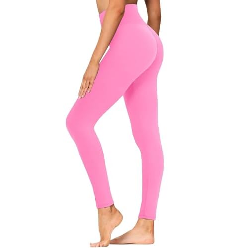 GAYHAY High Waisted Leggings for Women - Soft Opaque Slim Tummy Control Printed Pants for Running Cycling Yoga NO POCKETS Small-Medium A-pink