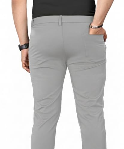 Image of Mehrang Men's Slim Fit Casual Mid Rise Trousers, Cotton Blend, Side Pockets || Classic Slim Fit Chino Pants || Business Casual Dress Trousers