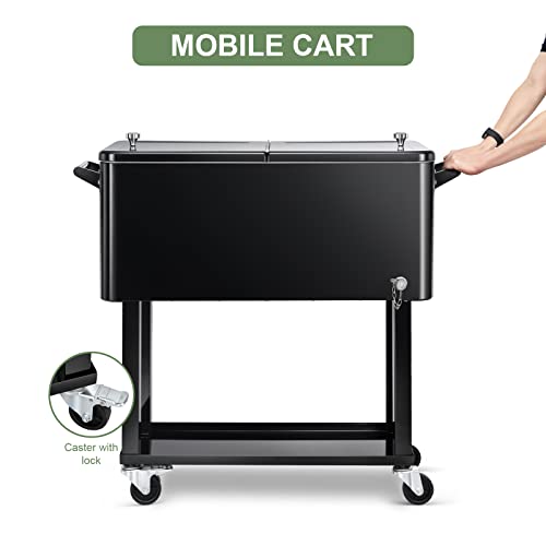 EDOSTORY 80 Quart Rolling Ice Chest Cooler Cart,Patio Backyard Party Drink Beverage Bar Stand Up Cooler Trolley with Ice Scoop