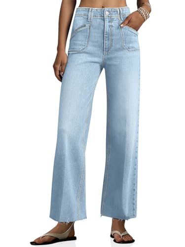 Cicy Bell Womens High Waisted Cropped Jeans Trendy Stretchy Baggy Straight Leg Raw Hem Capri Denim Pants2