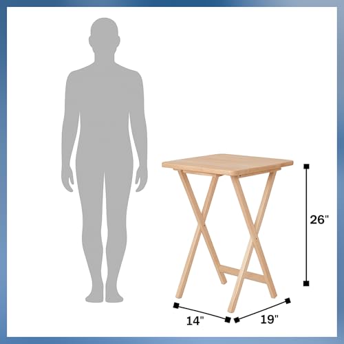 Image of 2-Piece Solid Wood TV Tray Table Set | Foldable Snack & Laptop Desk | Portable Folding Dinner Side Table | Space Saving | Natural Finish