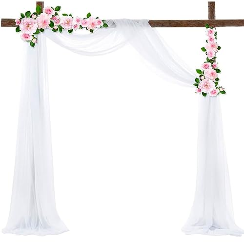 Hyacinthy Wedding Curtain Wedding Arch Background Chiffon Fabric White Tulle Pelmet Hands-Free Decoration Wedding Arch Decor Bow Curtains Circle Frame for Baby Shower Party Ceremony 75 x 600 cm